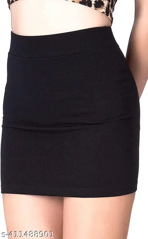 Black cotton blend high-waist mini pencil skirt for women, new and trendy style
