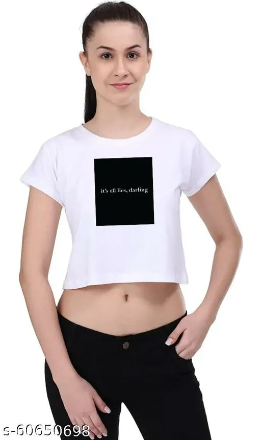 White cotton Status Mantra women's t-shirt, printed design on short sleeves, casual wear