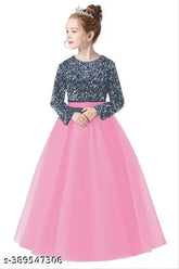 Trendy sequin velvet and net party frock for girls, embroidered net pattern, long sleeves. Multiple sizes available from 3-4 years to 15-16 years