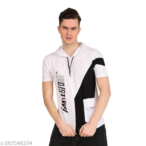 Cotton blend Saltlake mens half sleeve hoodie, best cheap price, top quality for party and casual wear - printed design on short sleeves