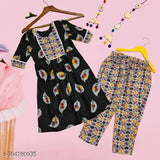 bsf new Creation printed cotton Reyon top and trousers set for kids girls, A-line with three-quarter sleeves in various sizes (4-5Y, 5-6Y, ..., 13-14Y), made in India