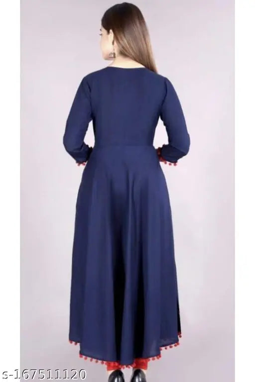 Blue Rayon embroidered kurti for women, three-quarter sleeves, by 4 LATKAN