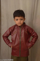 Leather long sleeve waterproof kids winter jacket, solid pattern, sizes 2-15 years
