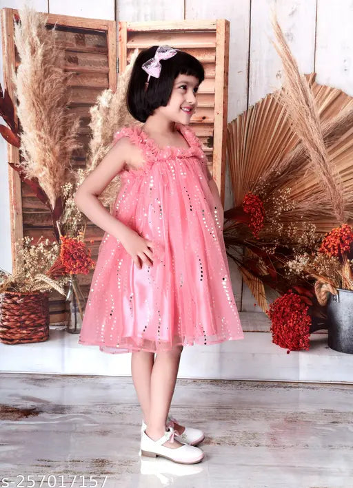 Stylish satin striped pink and green baby girls dress, embellished net, Indian handmade kids fashion for parties or casual wear