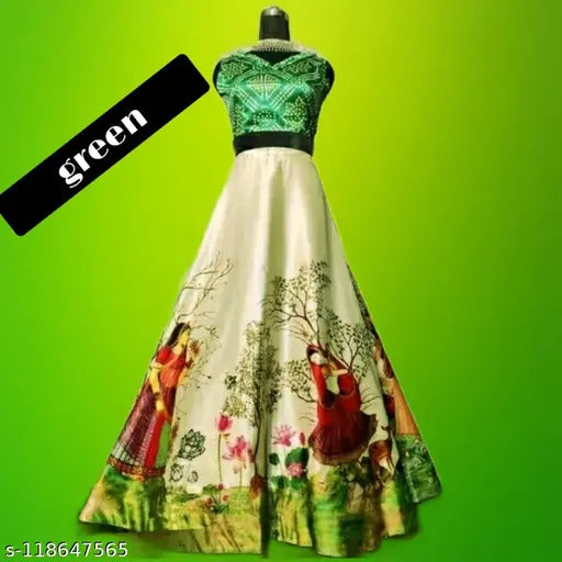 Madhubani print silk blend lehenga choli for kids, PANIHARI MAGIC color and design on display