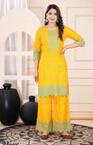 Printed rayon kurta and palazzo set for women, three-quarter sleeves, festive occasion wear, P PRIYA FASHION India