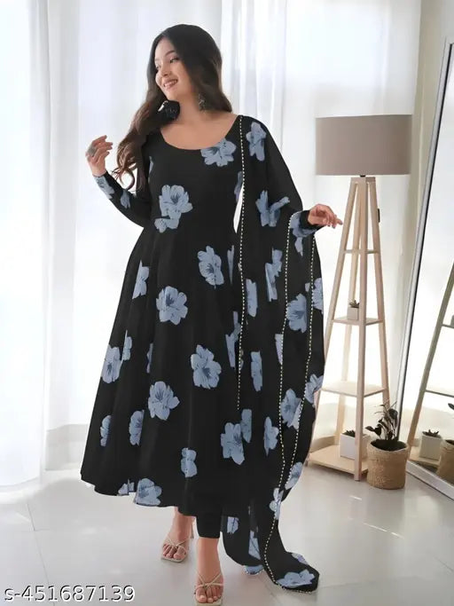 Georgette printed anarkali gown with dupatta set, Indian festival wear for women