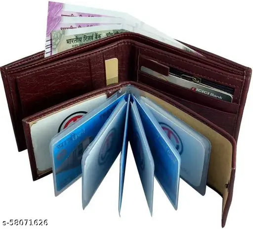 Tan artificial leather wallet, 10 card slots, stylish men's formal casual accessory for everyday use or gift