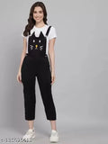 Cotton blend cat print jumpsuit for women and girls, white T-shirt underneath, short sleeves, India origin