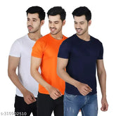 Mens solid round neck cotton blend t-shirts, pack of 3 - premium, breathable, short sleeve casual tops, L size (chest 40in, length 29in)
