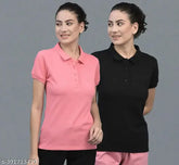 Pink cotton blend polo neck t-shirts pack of 2 for women's athleisure, India origin