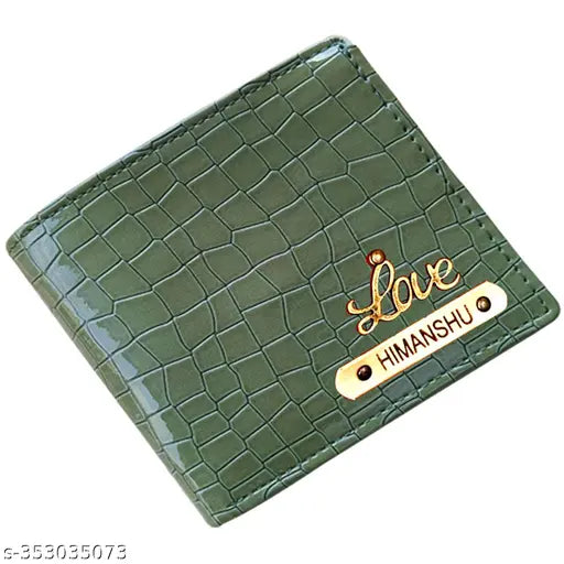 Customized canvas & leather men's wallet, unique design with 2 compartments, textured net pattern, free size (10cm x 10cm), customize via Gillkart app, India-made