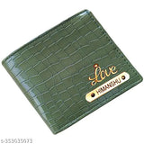 Customized canvas & leather men's wallet, unique design with 2 compartments, textured net pattern, free size (10cm x 10cm), customize via Gillkart app, India-made