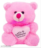 Pink with Heart Teddy Bear, 30cm long, soft & cuddly gift for girls, non-toxic polyester & fur, machine or hand washable