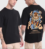 Mens black oversized graphic printed cotton t-shirt, short sleeves, large logo print on chest, multiple sizes available for men's fashion