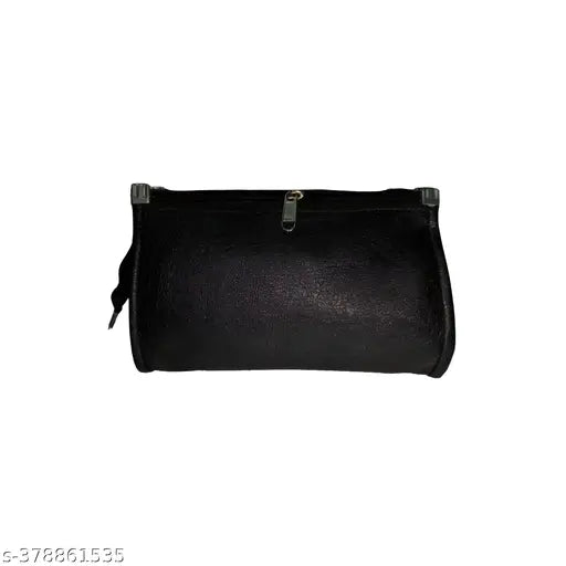 Black canvas & leather women's 5-compartment clutch, free size (7in x 5in), elegant black accessory for formal or casual wear