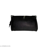 Black canvas & leather women's 5-compartment clutch, free size (7in x 5in), elegant black accessory for formal or casual wear