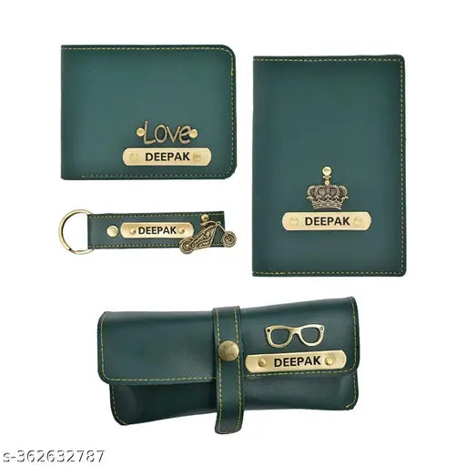 Personalized faux leather men's wallet set: sunglasses case, keychain, passport cover - customizable gift idea for brother, husband, father, boyfriend