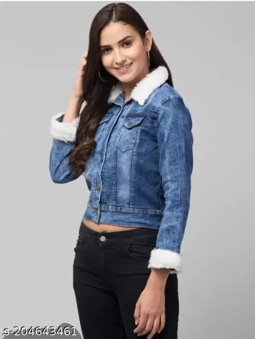Indian denim jacket, solid dhol pattern, long sleeves, size L (38in bust, 20in length)