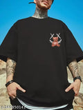 Men's black cotton blend oversized graphic printed teddy bear T-shirt, perfect for all-day wear and various activities. Available in XS to XXXL sizes. Made in India