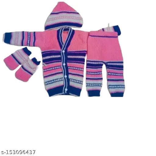Striped woolen baby sweater, long sleeves, 0-12 months, made in India