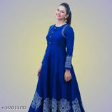 Royal blue rayon anarkali kurti with rakul printed combo, three-quarter sleeves, size S (36in bust, 50in length)