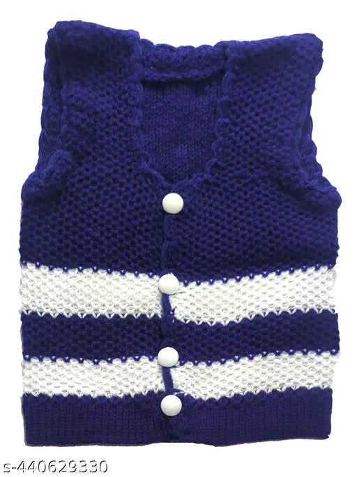 Striped wool sleeveless onesie set for infants, 4 pieces in various sizes from 0-3 months to 6-12 months, made in India