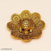 Metal gold tortoise flower plate decorative showpiece for home office gift, 35cm (Vastu, luck, love, happiness, prosperity)