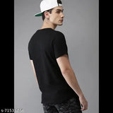 Men's black cotton blend half sleeves T-shirt, solid pattern, size S to XL