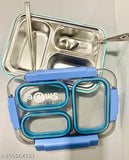 Blue stainless steel lunchbox with cutlery, lightweight and compact for school, office, or travel. Airtight and leakproof, BPA-free material