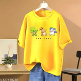 Cotton printed net, loose fit baggy oversized T-shirt by Skyct Store - women's comfortable style essential for any occasion