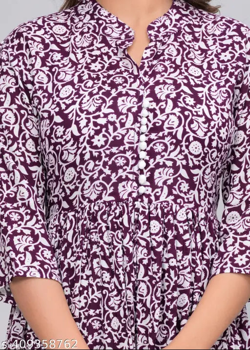 Rayon three-quarter sleeve printed kurti kurti set with matching dupatta, Indian chikankari embroidery on short kurtis for women