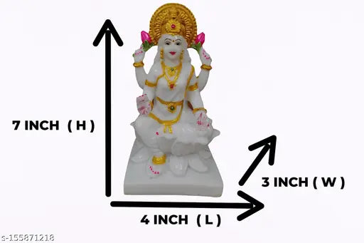 Marble White Laxmi Murti 7 inch, intricately detailed Indian Ganesh-Laxmi idol