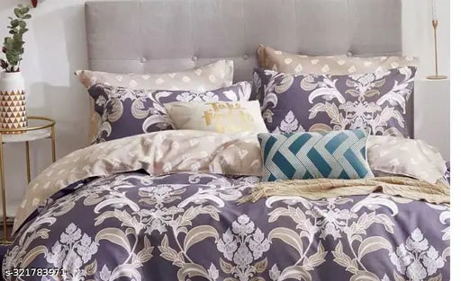 Light purple microfiber double king floral bedsheet set with 2 pillow covers, pure microfiber for summer comfort