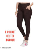 Coffee brown cotton women's pocket jeggings, high-waisted and versatile for any occasion