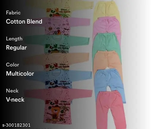 Soft cotton blend Princess Funky boys & girls top-bottom sets, featuring long sleeves and attractive prints, ideal for 0-18 months. Made in India
