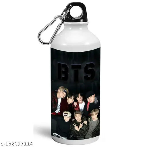 Black aluminum BTS combo gift: BTS sipper bottle, keychain, and signature Army print - Kids water bottle for Birthday (600ml)
