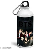 Black aluminum BTS combo gift: BTS sipper bottle, keychain, and signature Army print - Kids water bottle for Birthday (600ml)