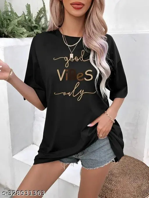 Calm Down oversized round neck printed cotton blend T-shirt for women, loose fit, relaxed style, trendy, comfortable, breathable