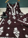 Festive Rayon Kurta and Palazzo with Chikankari Embroidery - Round neck, three-quarter sleeves, India origin