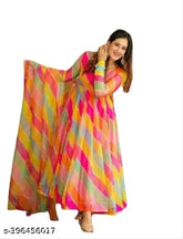 Georgette multi-colored gown and dupatta set, digital printed trendy women's evening wear for parties or weddings