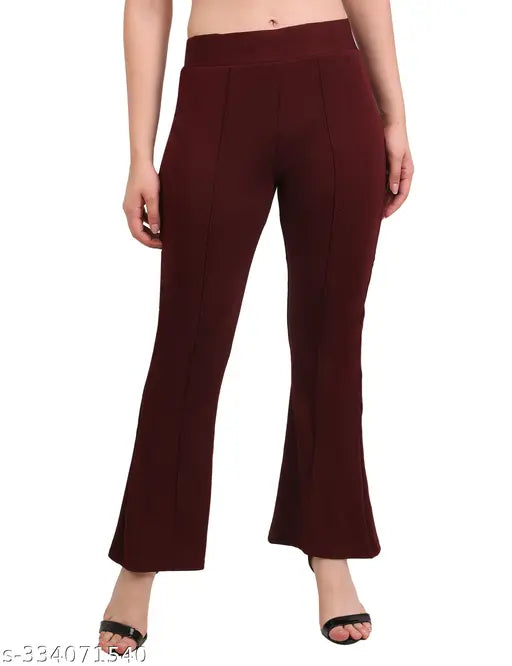 Women's high waist bell bottom trousers, elastic flared bootcut pants in solid navy blue for casual office wear, 95% polyester, 5% spandex