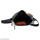 Multi-colored military style sling bag with three compartments, made of high-quality polyester from India