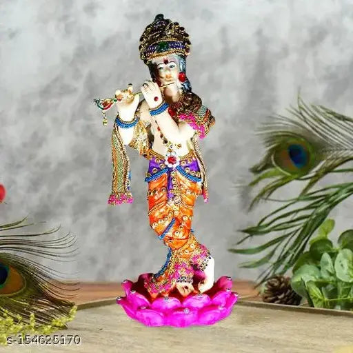 Resin and marble Krishna statue, 12cm x 8cm x 28cm, elevates home decor, handcrafted by Mariner's Creation, India