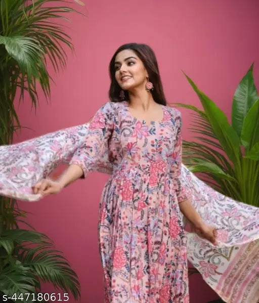 Viscose cotton printed kurta set with dupatta for women, flattering and versatile, showcasing traditional motifs or modern designs, made in India