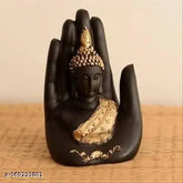 Black polyresin Hand Buddha statue (Height: 17 cm), intricately crafted Indian artisan-made showpiece for home decor