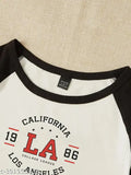 Cotton Raglan La California short sleeves printed t-shirt, casual Cali vibe on busty model