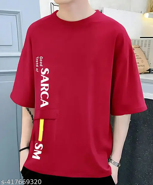 Stylish oversized printed men's cotton blend t-shirt, loose fit drop shoulder, comfortable streetwear