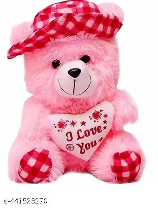 Pink and red mono soft cap teddy bear combo of 2, unisex teddy toys for kids aged 0-2, from India