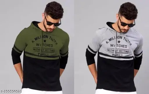 Black cotton hoodie men's t-shirt, printed design, long sleeves, lightweight & breathable